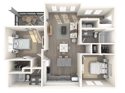 Floor plan for 2 beds, 2 baths, 1118 sqft